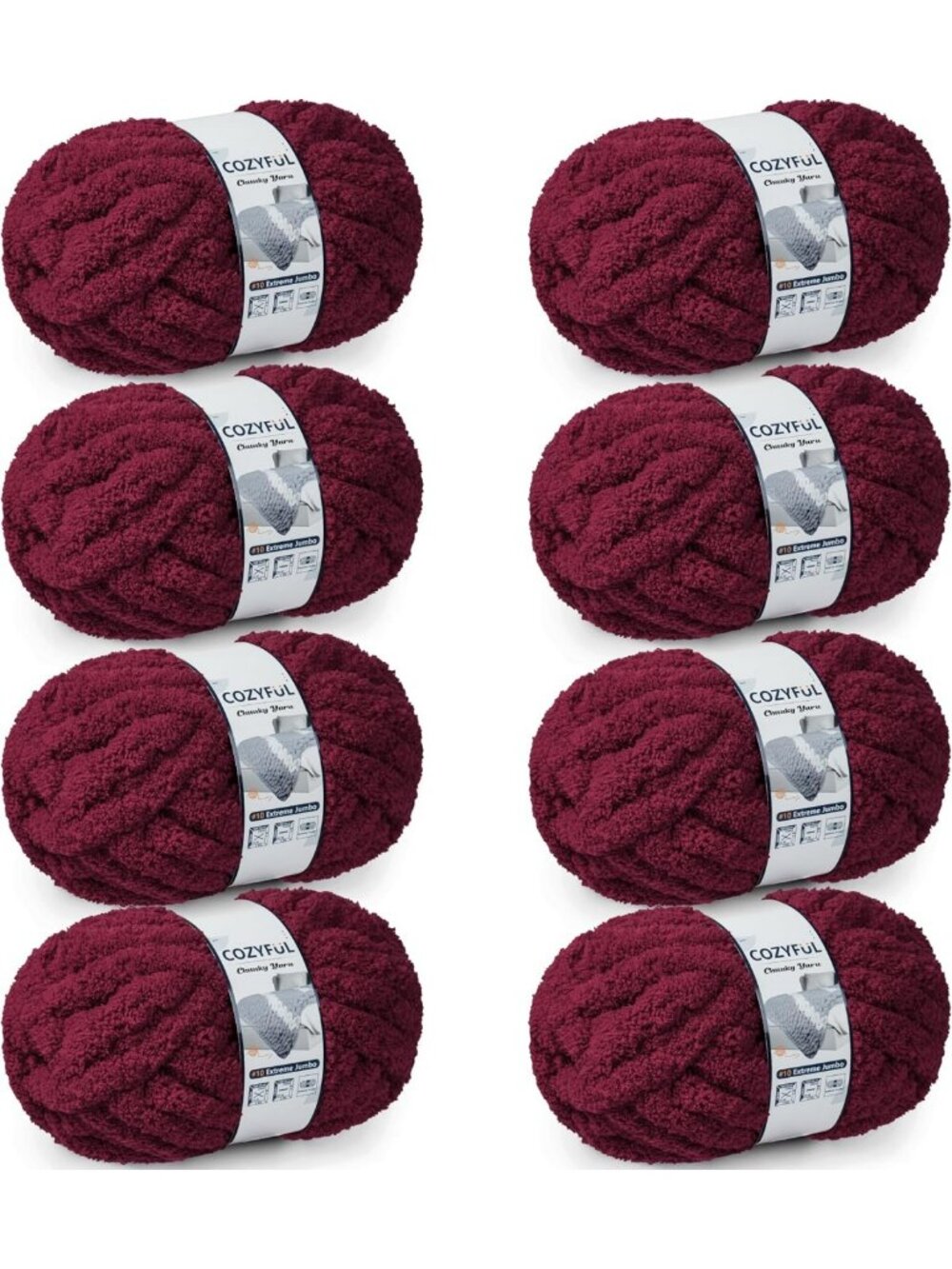 Cozy Chunky Chenille Yarn for Hand Knitting & Crocheting - Jumbo 8 Skeins